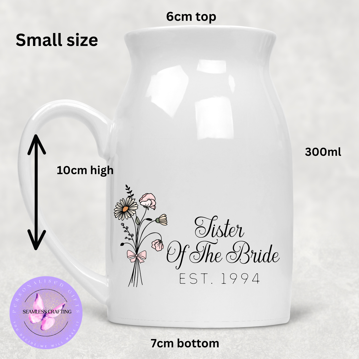 Personalised Mother of the Bride Jug – Custom Birth Flower Wedding Gift – 300ml or 450ml Ceramic Floral Pitcher