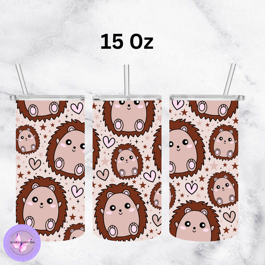 Cute Hedgehog Tumbler or Shimmer Glass Cup – 15oz / 20oz Stainless Steel or Libbey Glass – Kawaii Animal Drinkware with Straw & Lid