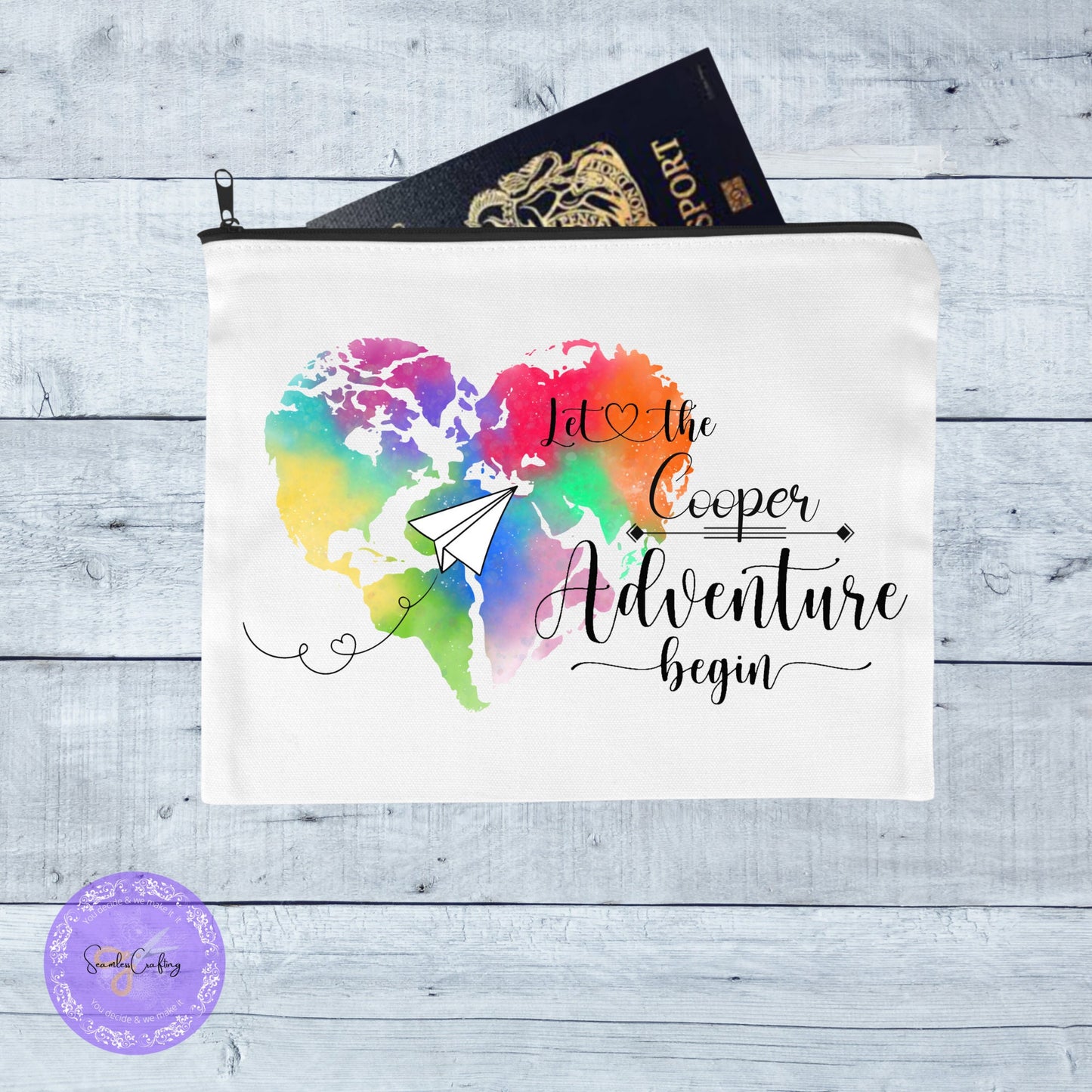 Custom made passport holder, Family passport pouch, Travel Document Wristlet bag, world map identity purse travel organiser,