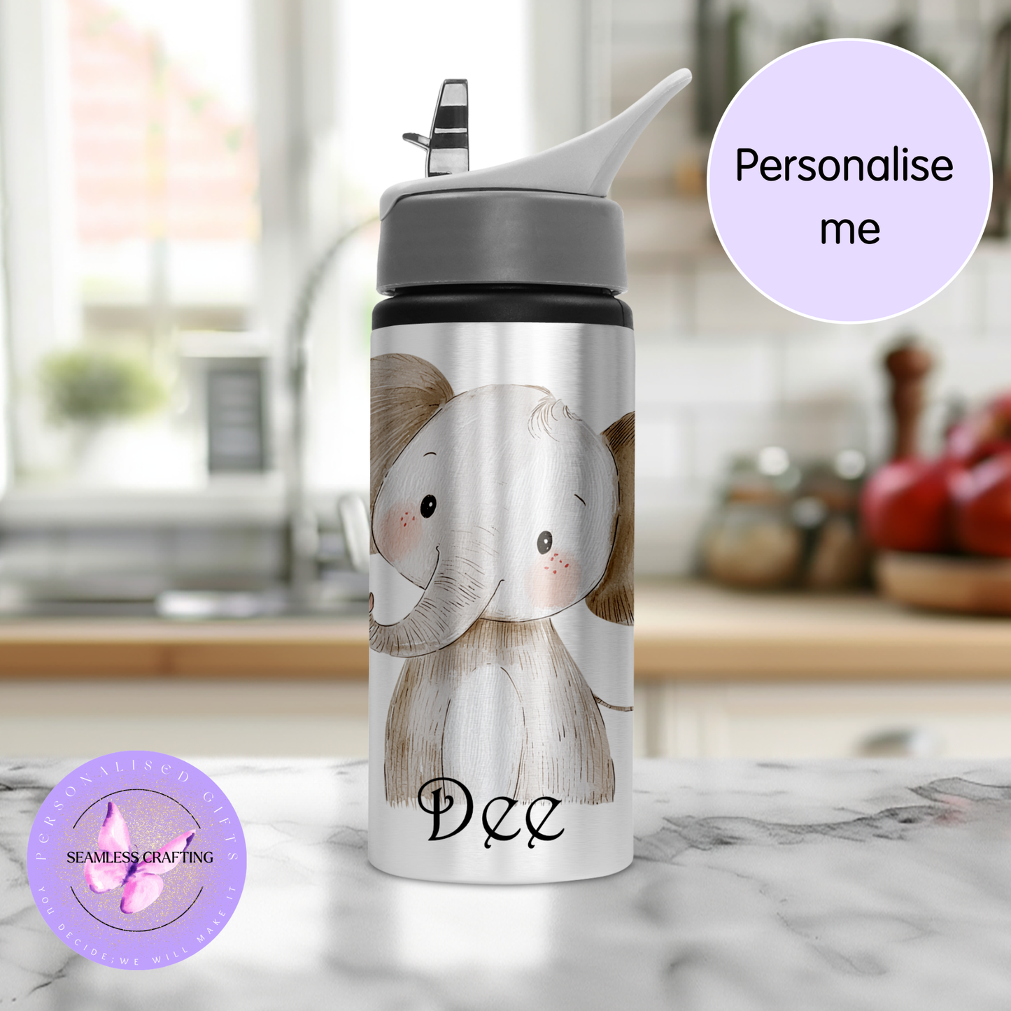 Personalised Kids 600ml Water Bottle – Cute Animal Characters | Custom Name Stainless Steel Bottle