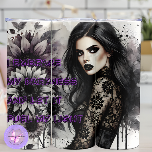 I Embrace My Darkness 20oz Gothic Stainless Steel Tumbler – Dark Aesthetic Halloween Travel Cup with Lid & Straw