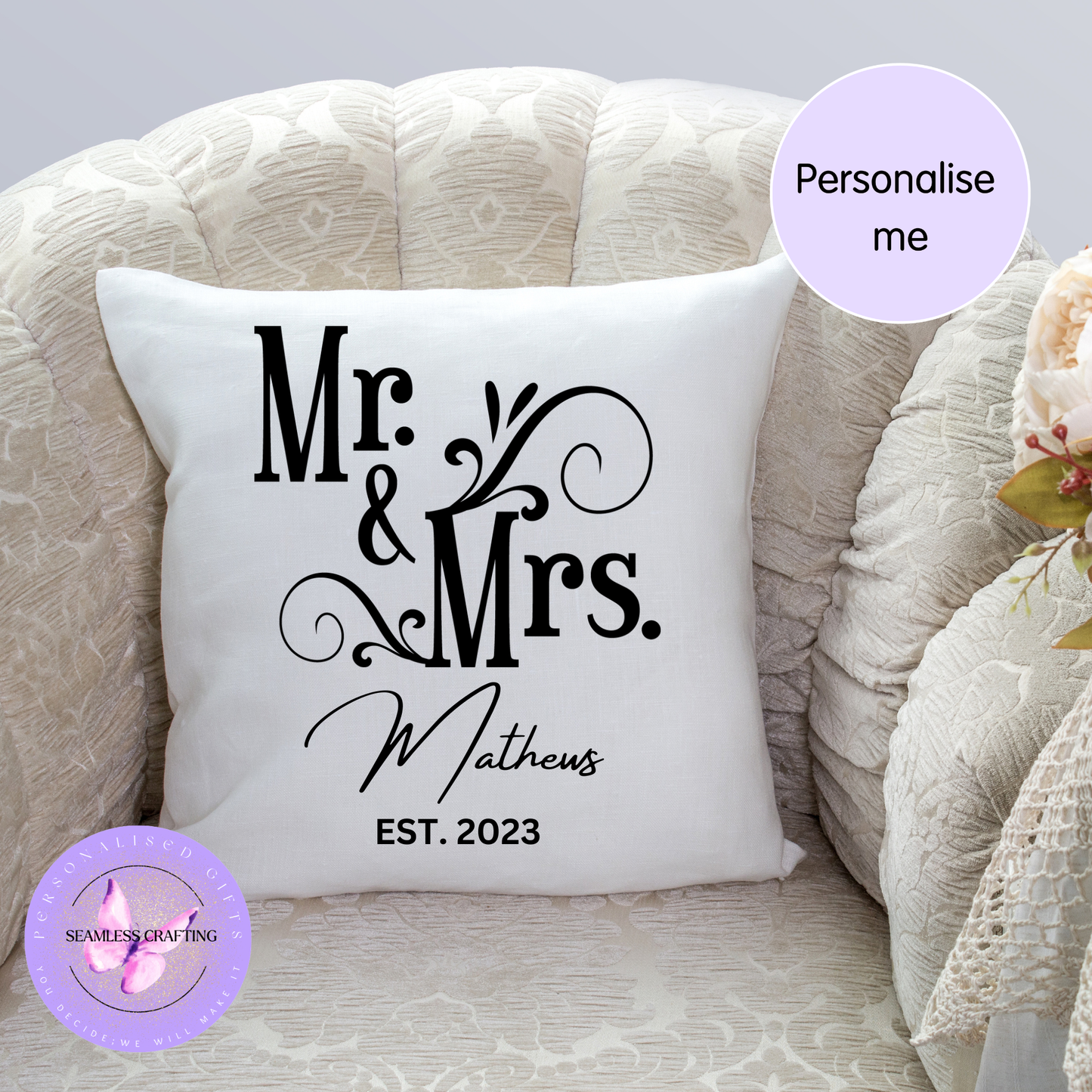 Personalised Wedding Gift Pillow, Mr & Mrs Wedding Gift, Wedding Cushion, Wedding Anniversary Gift, Couple Wedding Gift, Bride and groom