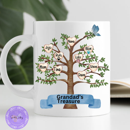 Personalised family tree mug, custom family names, Family treasure, Add any name upto 12, ceramic cup gift for family, kin family tree