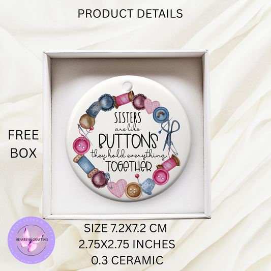 Personalised Ceramic Buttons Ornament | Mam, Nana, Sister Gift | Sewing Theme Keepsake Decoration