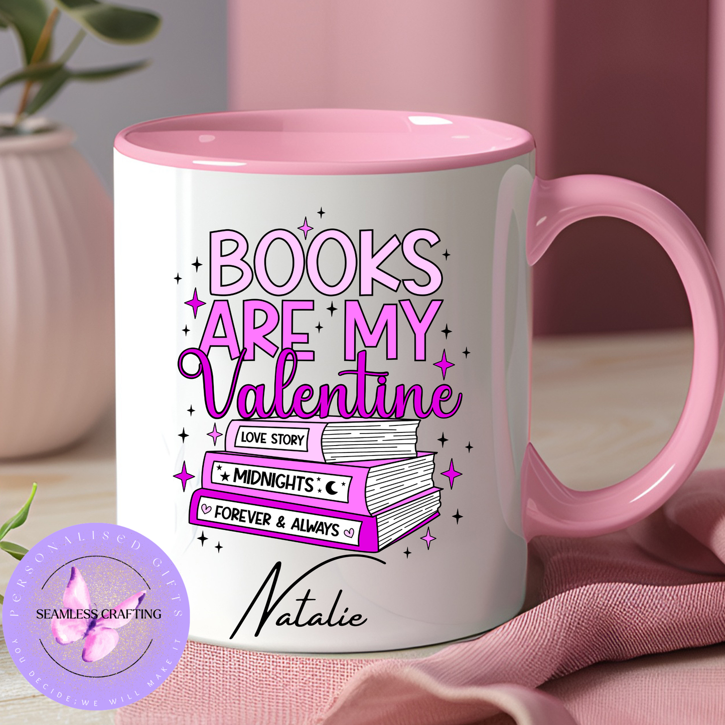 Personalised “Books Are My Valentine” Mug – Custom Name Book Lover Gift