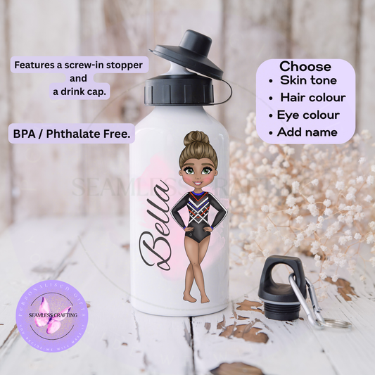 Personalised Acro Gymnastics Water Bottle – Black Red Blue Leotard