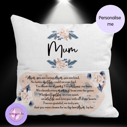 Personalised Mum Cushion & 11oz Mug Set – Floral Mother’s Day Gift – Custom Poem Pillow – Gift for Mum UK