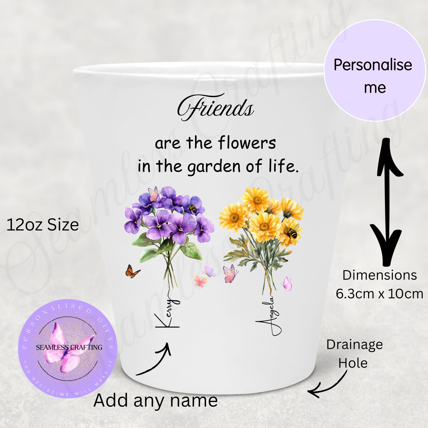Personalised Birth Flower Plant Pot for Friends – Custom Flower Pot with Names, Friendship Gift, Birthday Gift for Best Friend