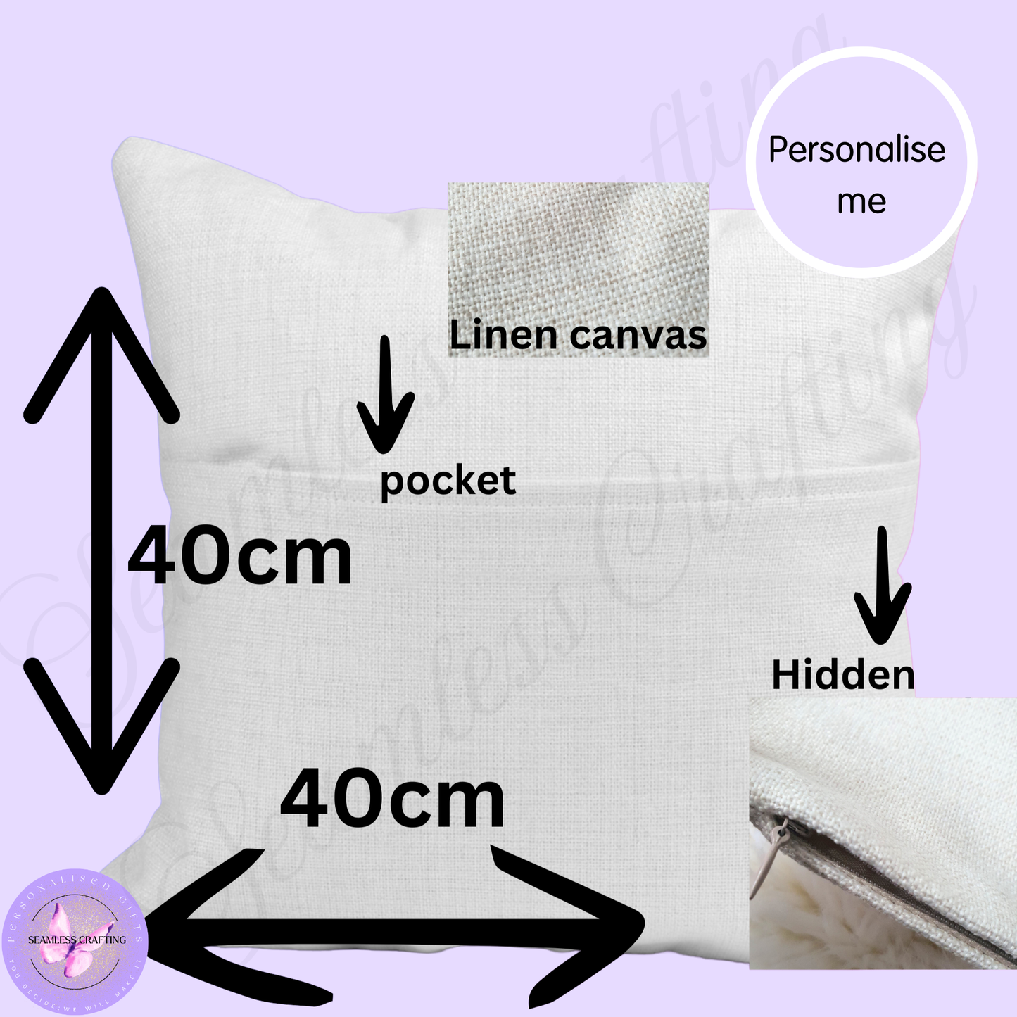 Personalised Mermaid Reading Pocket Cushion | Custom Name Book Cushion | Girls Bedroom Reading Gift | 40x40cm Linen Canvas Cushion