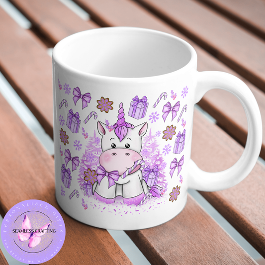 Personalised Unicorn Mug – 11oz Ceramic Cup with White, Pink, or Blue Handle – Cute Gift for Kids, Birthdays, and Christmas