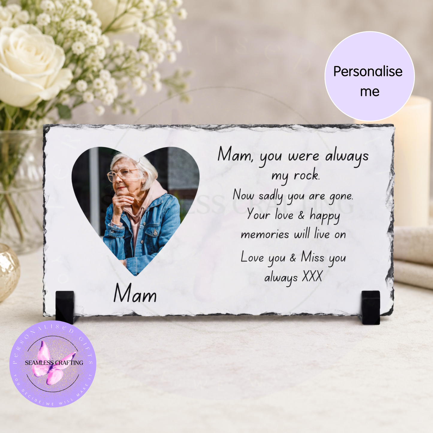 Personalised Memorial Photo Slate Plaque – Custom Remembrance Gift with Photo & Message
