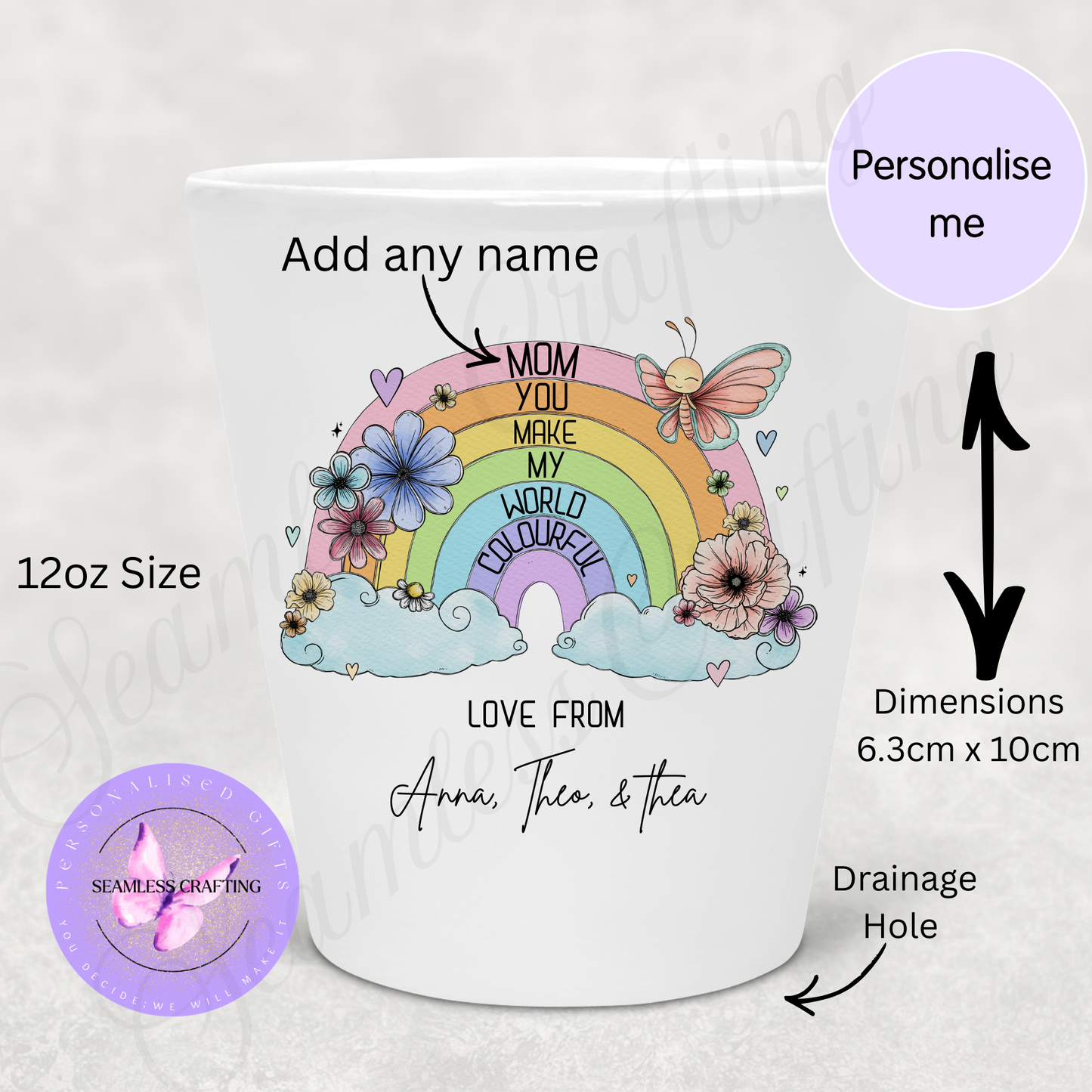 Personalised Mother’s Day Plant Pot – Custom Mum Flower Pot Gift from Kids – 12oz Ceramic Planter with Name