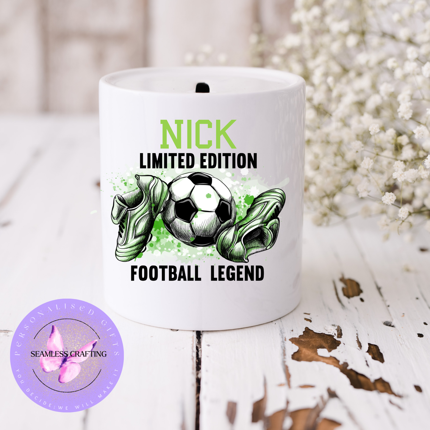 Personalised Football Money Box – Limited Edition Football Legend Ceramic Savings Bank | Kids Sports Gift | 11oz