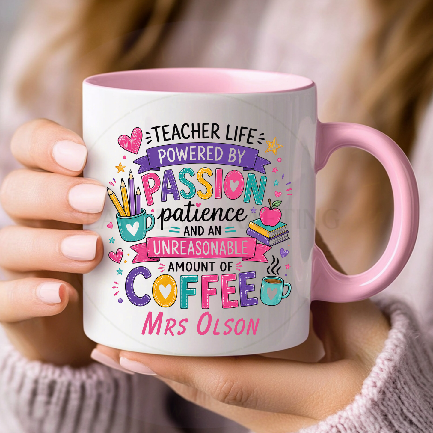 personalised teacher mug with name teacher life coffee design
