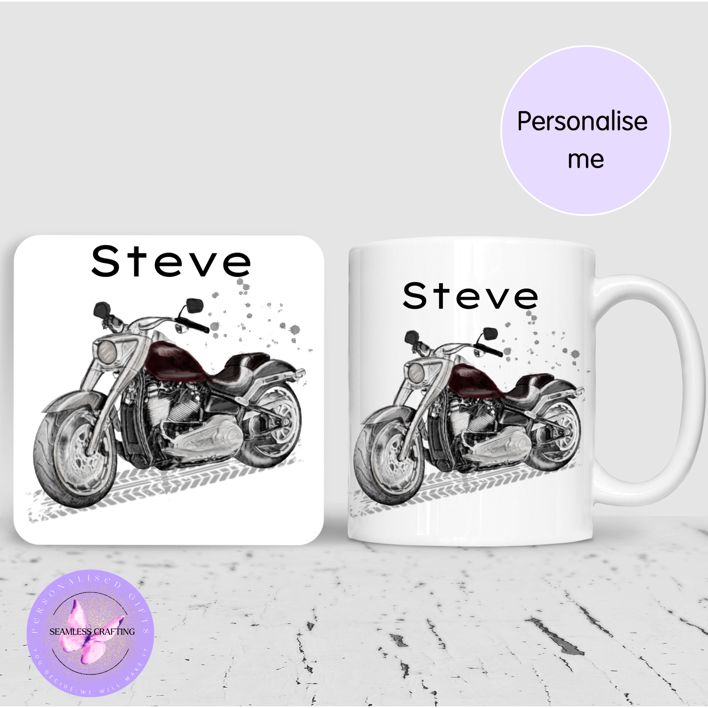 Personalised Motorbike Mug & Travel Mug – Custom Name Motorcycle Gift – 11oz Ceramic, 14oz Travel Mug or 16oz Thermal Tumbler