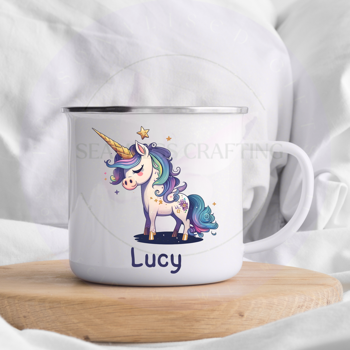 Personalised Unicorn Enamel Mug | Custom Name Kids Cup | Girls Unicorn Gift | Camping Mug | Cute Magical Unicorn Cup