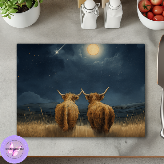 Highland Cow Glass Chopping Board – A3 & A4 Sizes | Tempered Glass Top Saver Cutting Board