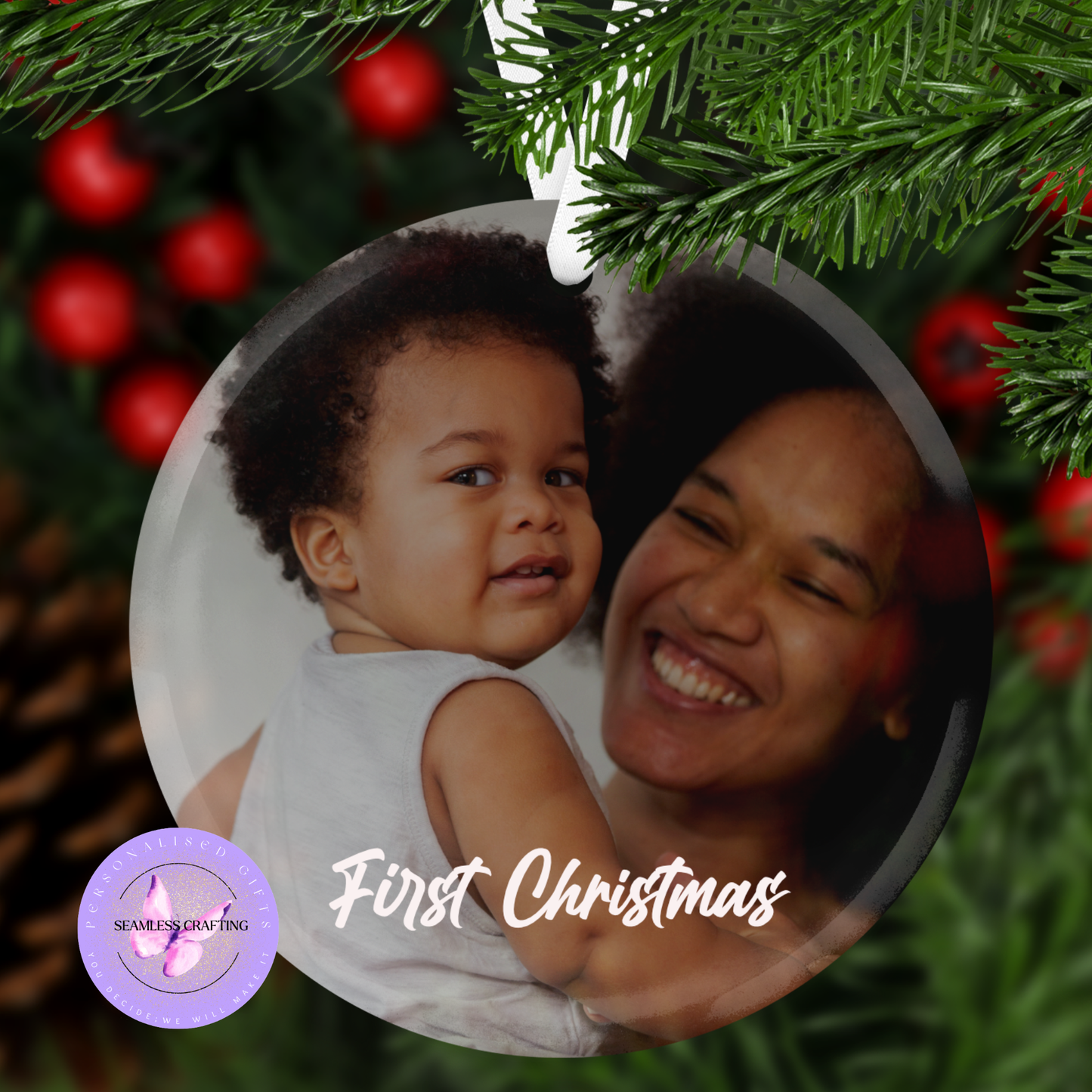Personalised Photo Christmas Ornament – Custom First Christmas Bauble | Memory Keepsake | Ceramic or Glass | Add Any Photo & Text