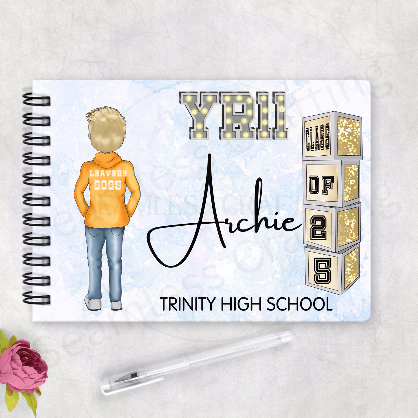 Personalised Class of 2026 autograph notebook mockup on desk