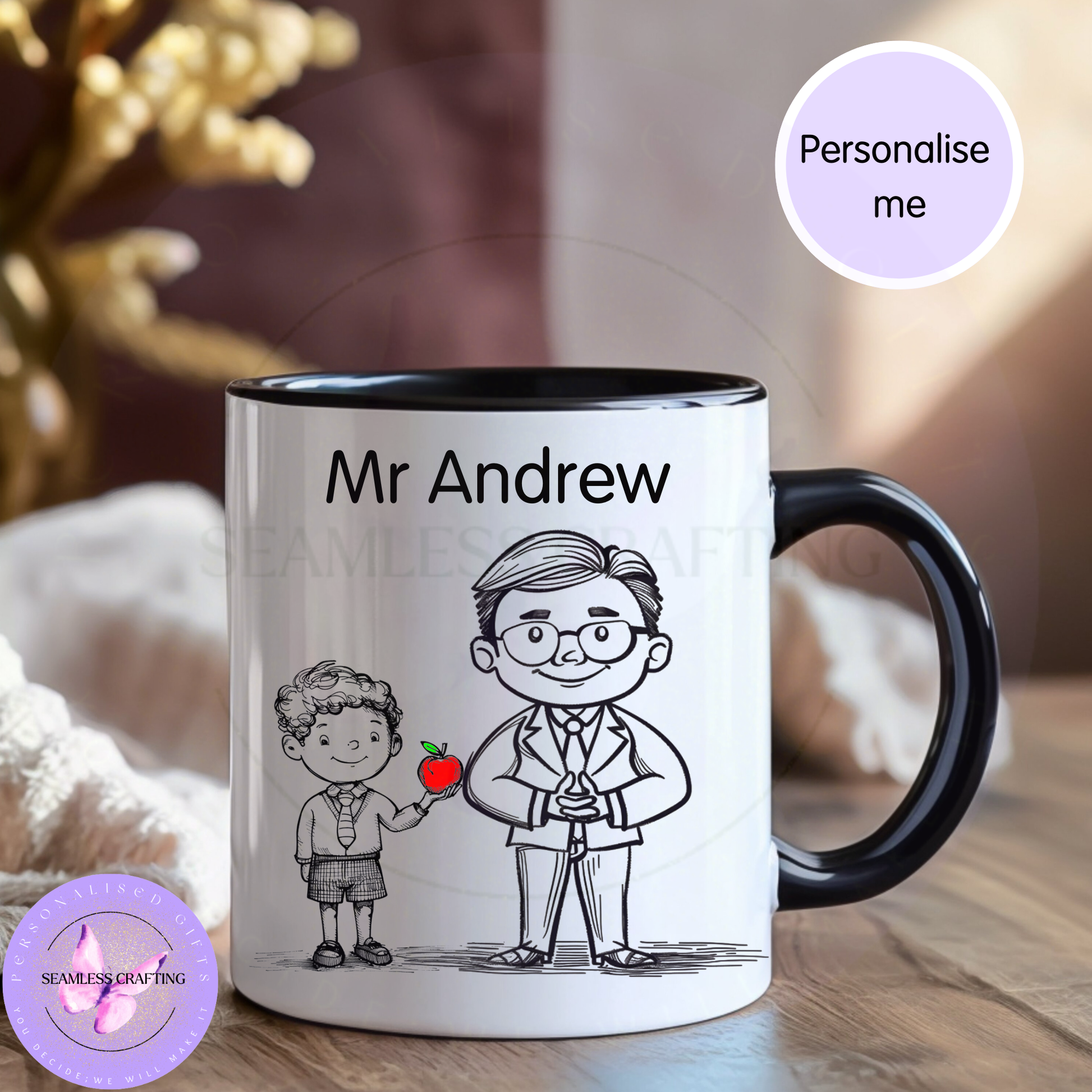 teacher gift mug black handle personalised