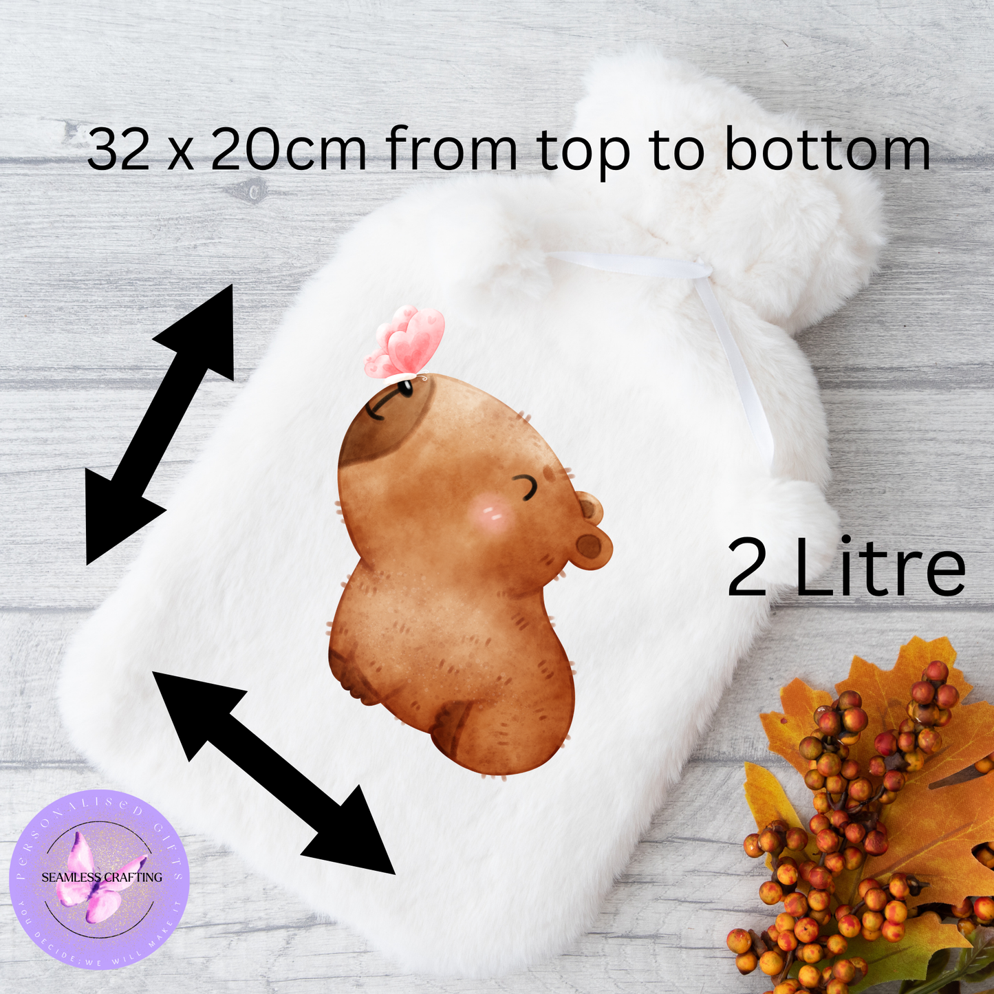 Personalised Capybara Hot Water Bottle – Soft Faux Fur 2L Warmer | Cute Animal Gift | Custom Name Comfort Bottle