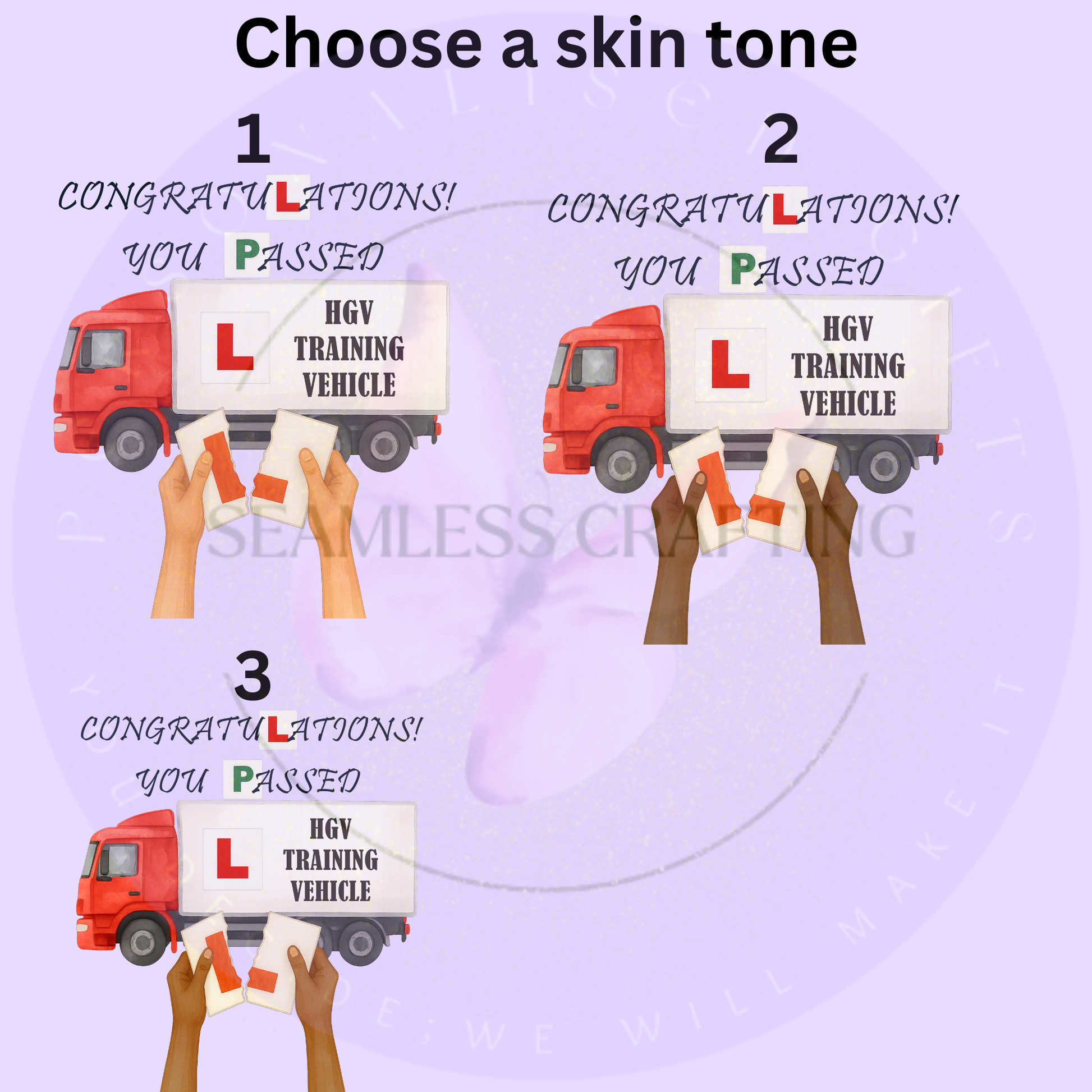 Choose character and skin tone personalised HGV mug design options, custom driving test pass gift UK