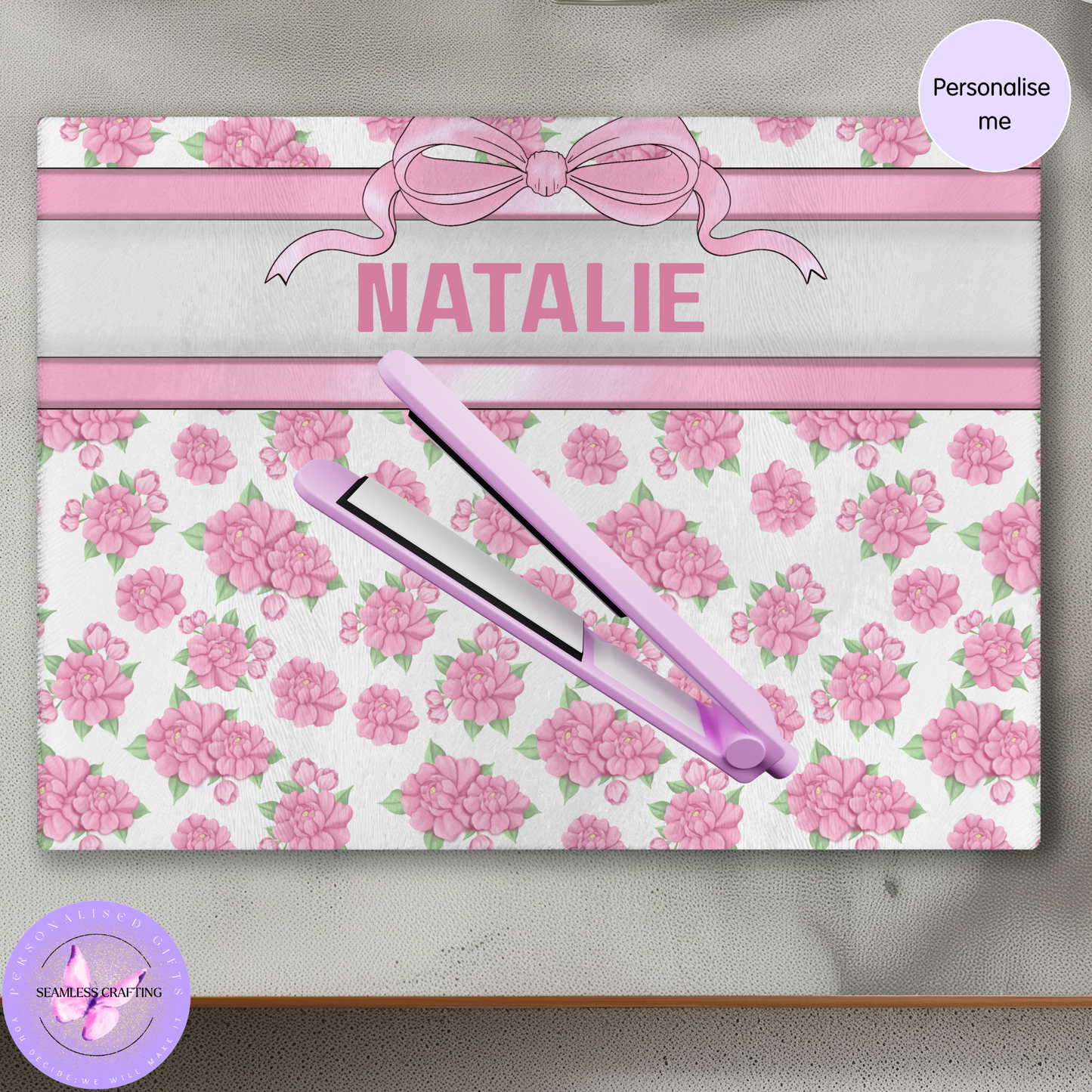 personalised glass heat mat for hair straighteners