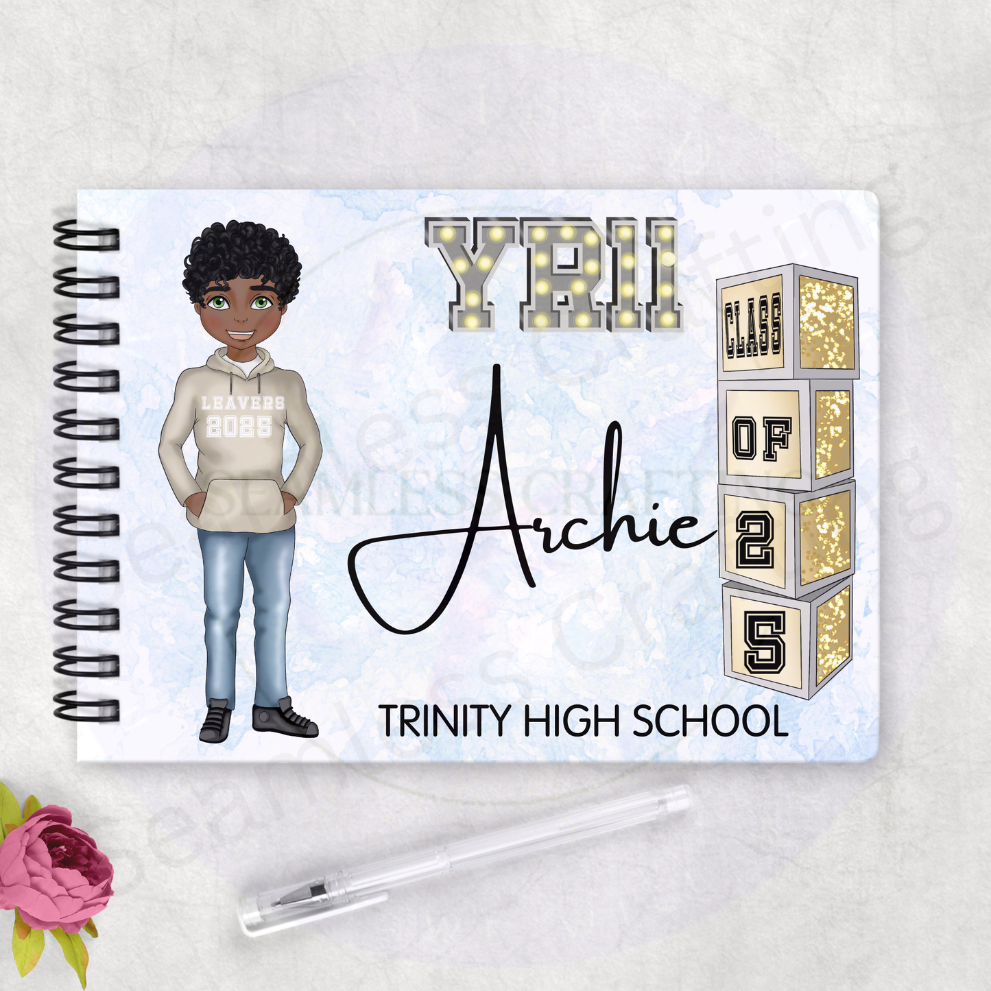 Personalised Boys School Leavers Book – Front Character View | Custom Year 6 or Year 11 Autograph & Memory Keepsake