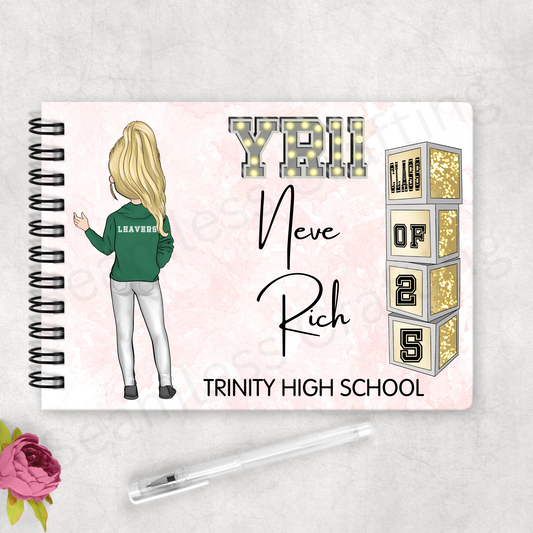 Personalised School Leavers Book – Custom Year 11 Autograph & Memory Book | Name, Character, School & Year