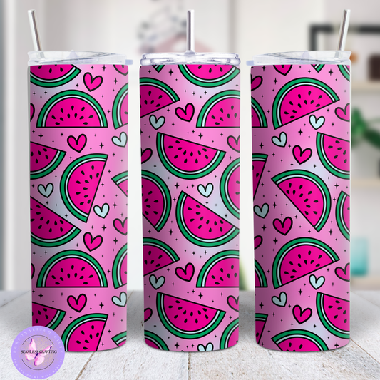 Watermelon Love Tumbler or Glass Cup – 15oz / 20oz Stainless Steel or 16oz Shimmer Glass – Summer Fruit Drinkware with Straw & Lid