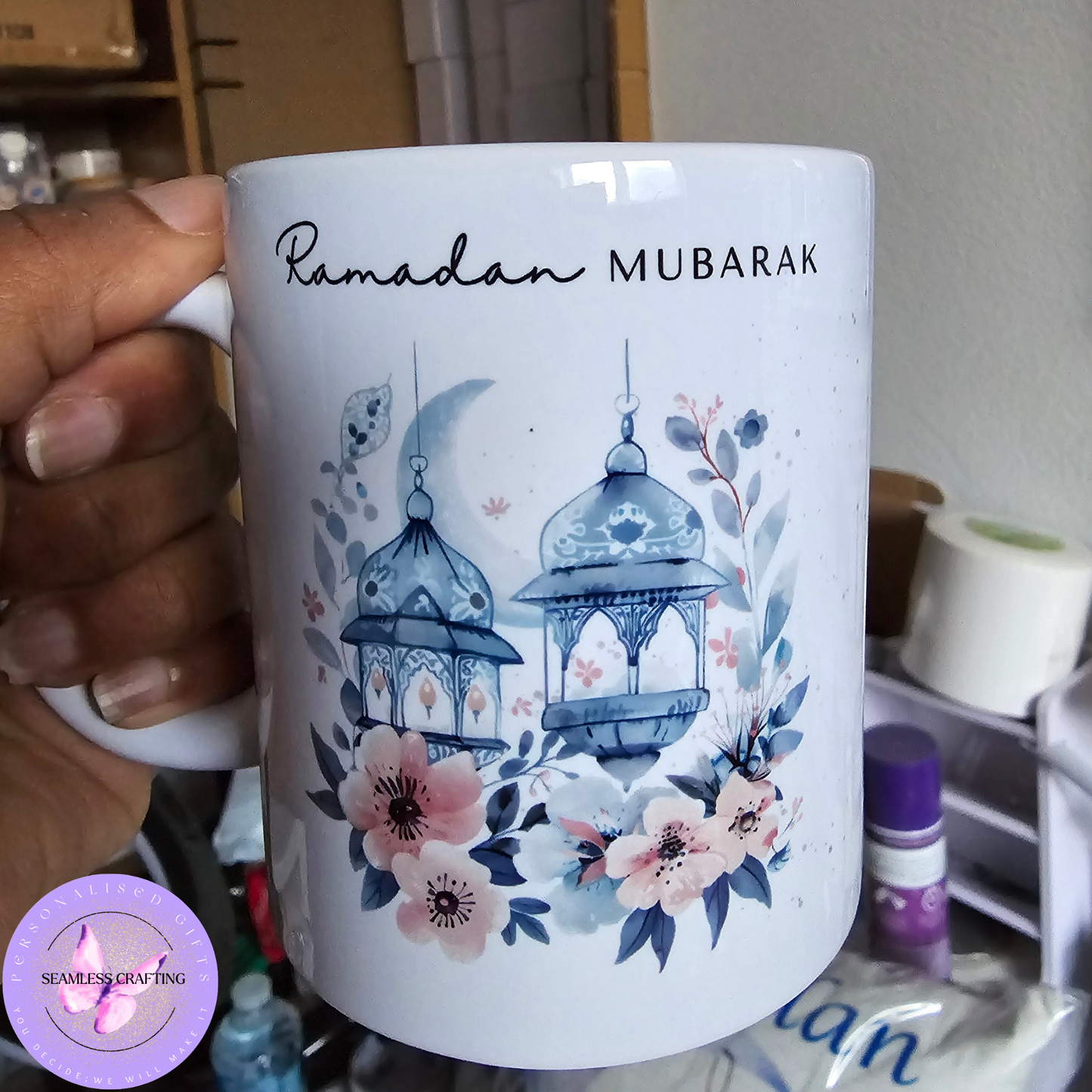 Personalised Ramadan Mubarak Floral Lantern Mug – Islamic Gift for Ramadan & Eid (11oz / 15oz)