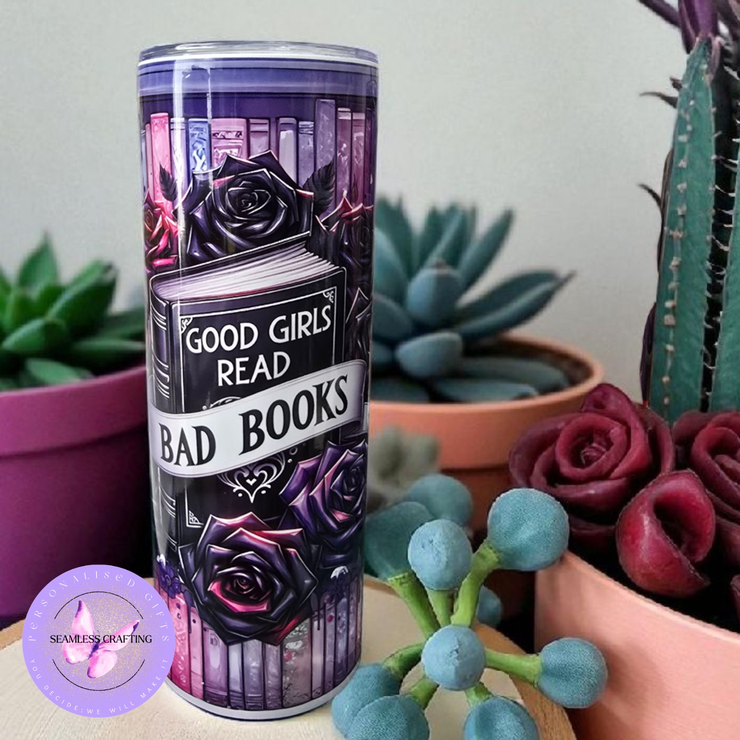 dark romance 20oz tumbler i prefer the villain gothic book design with roses