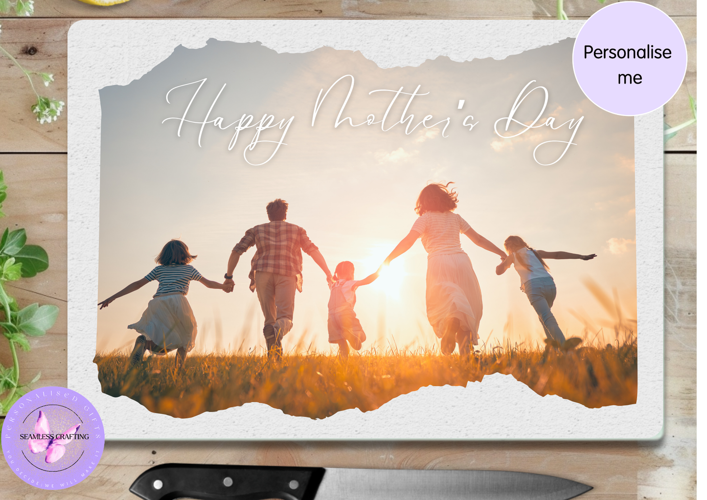 Personalised Glass Chopping Board with Photos – Custom Family Photo Cutting Board Gift UK (2 Sizes Available)