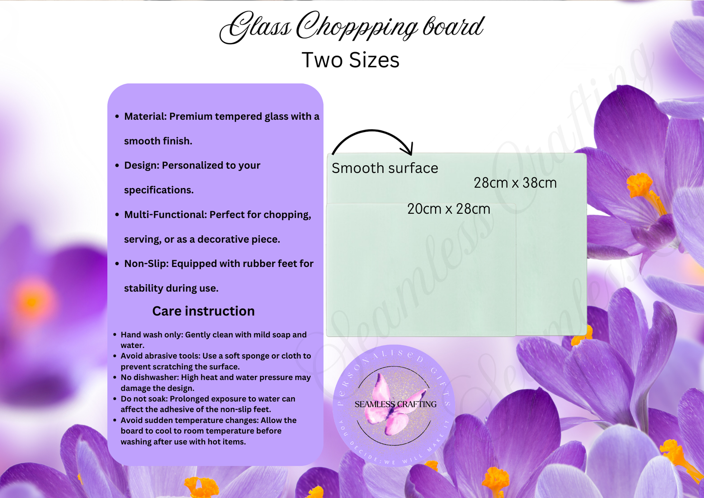 Personalised Glass Chopping Board with Photos – Custom Family Photo Cutting Board Gift UK (2 Sizes Available)