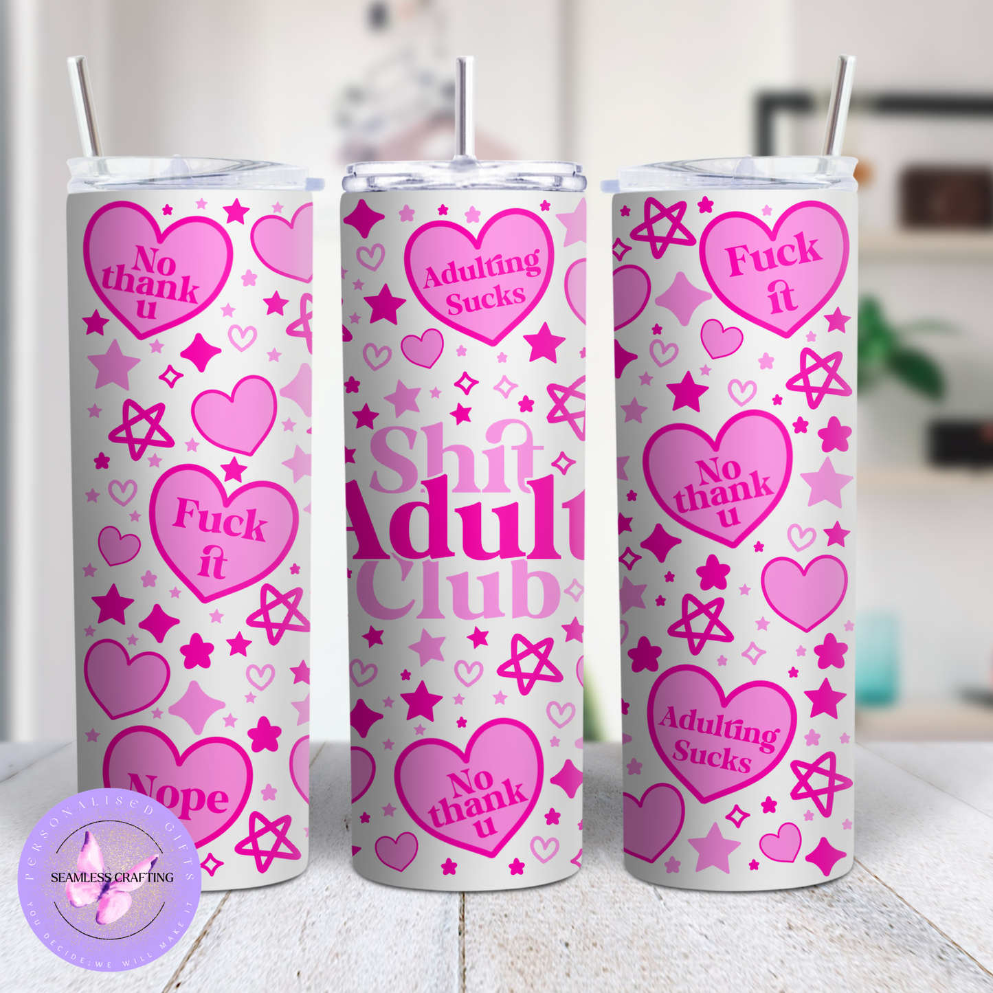 adulting sucks 20oz tumbler pink funny sarcastic stainless steel cup