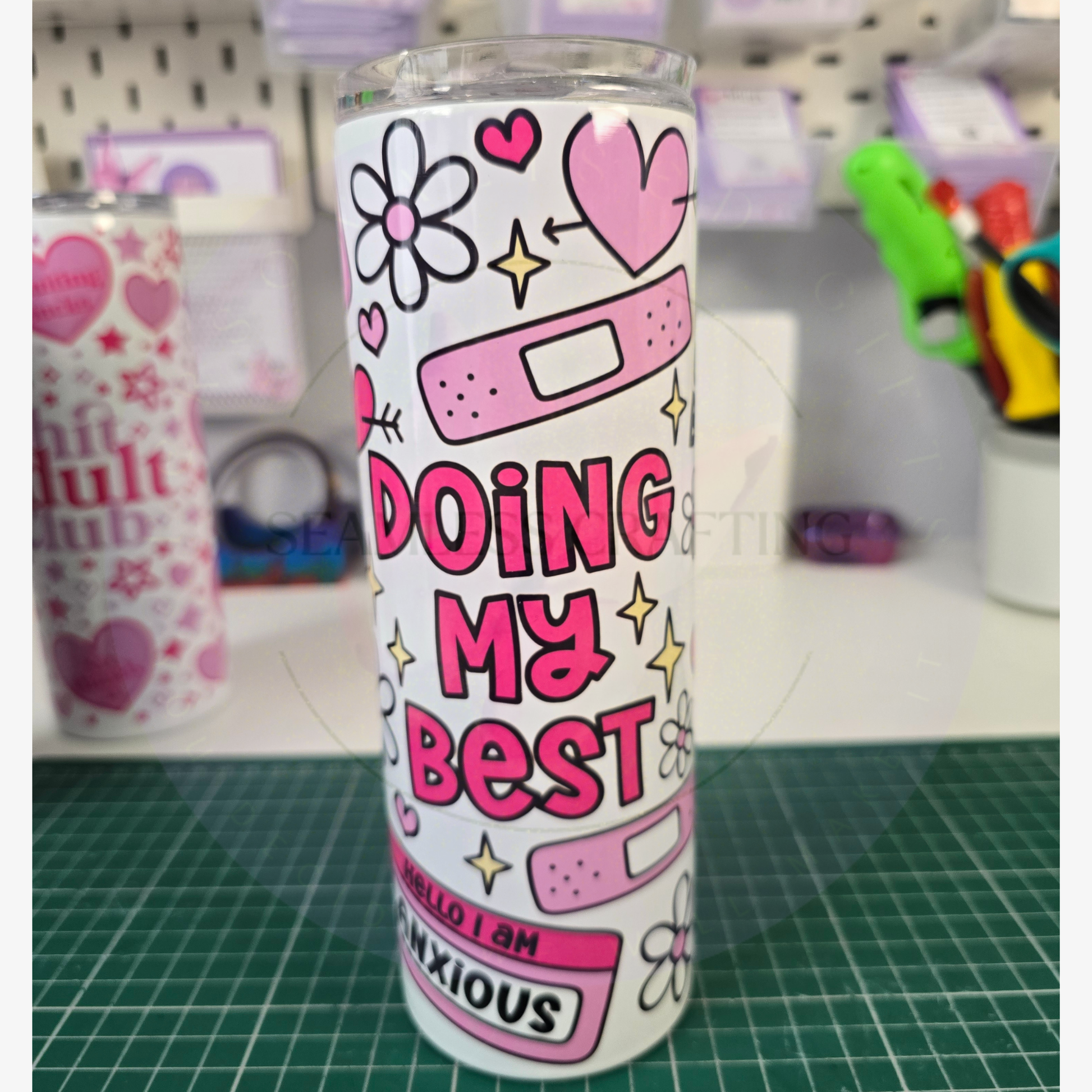doing my best mental health tumbler pink 20oz anxiety awareness cup