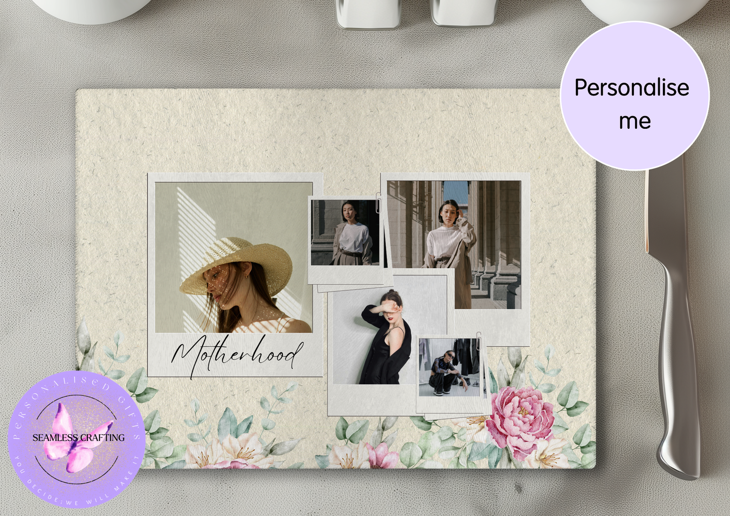 Personalised Glass Chopping Board with Photos – Custom Family Photo Cutting Board Gift UK (2 Sizes Available)