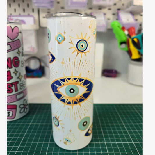 evil eye tumbler 20oz stainless steel cup blue gold protection design