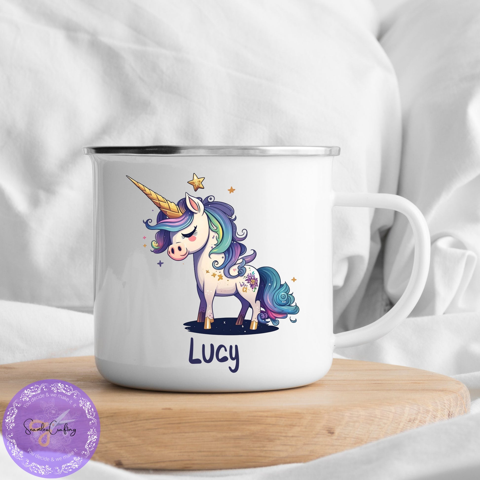 Personalised  Enamel Mug , Kids Cups,Name Mug, Tin Mug, Mini Mug, Gift For Children,Unbreakable Mug, Unicorn Mug, Children's Birthday Gift - Seamless Crafting