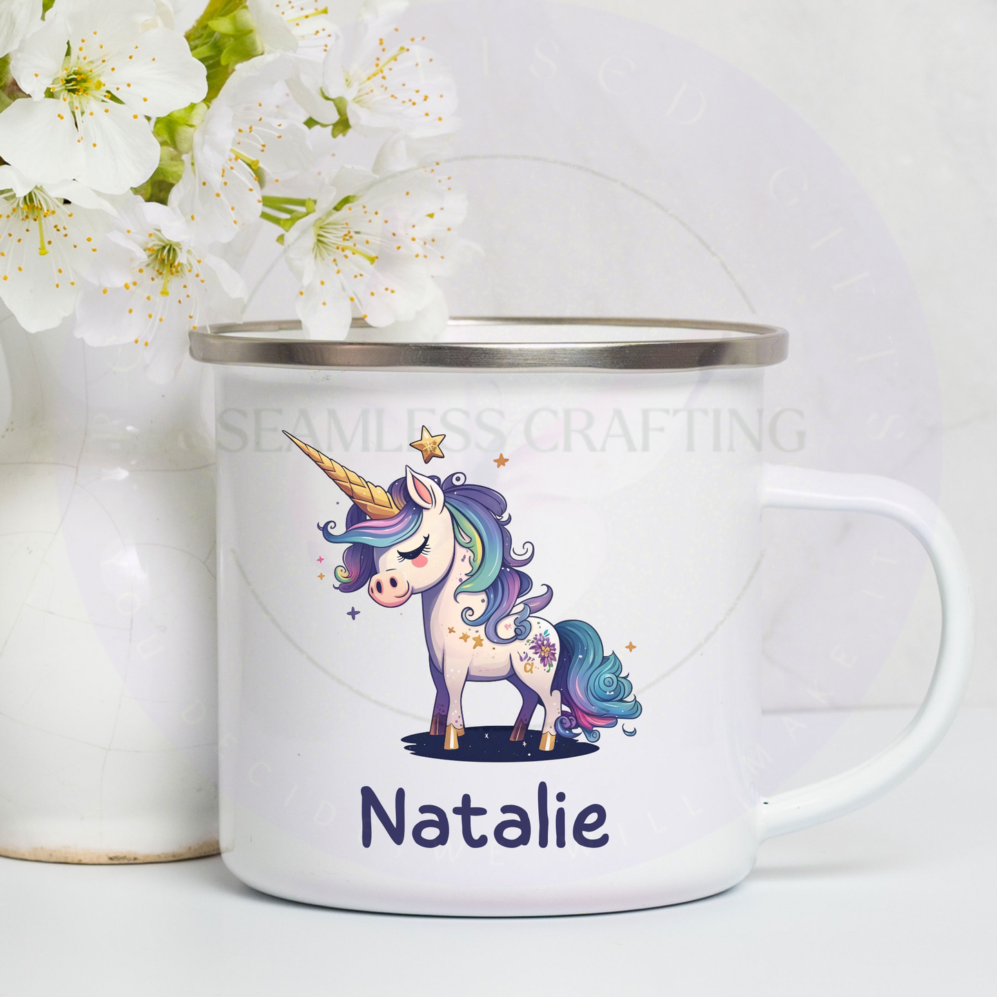 Custom unicorn mug kids enamel cup personalised name
