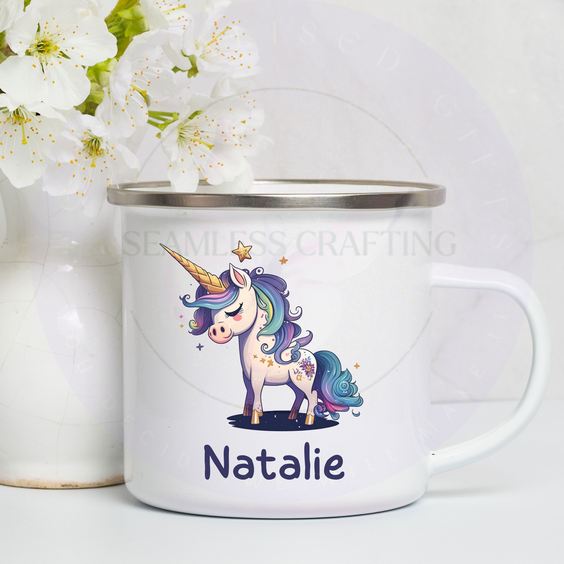 Custom unicorn mug kids enamel cup personalised name
