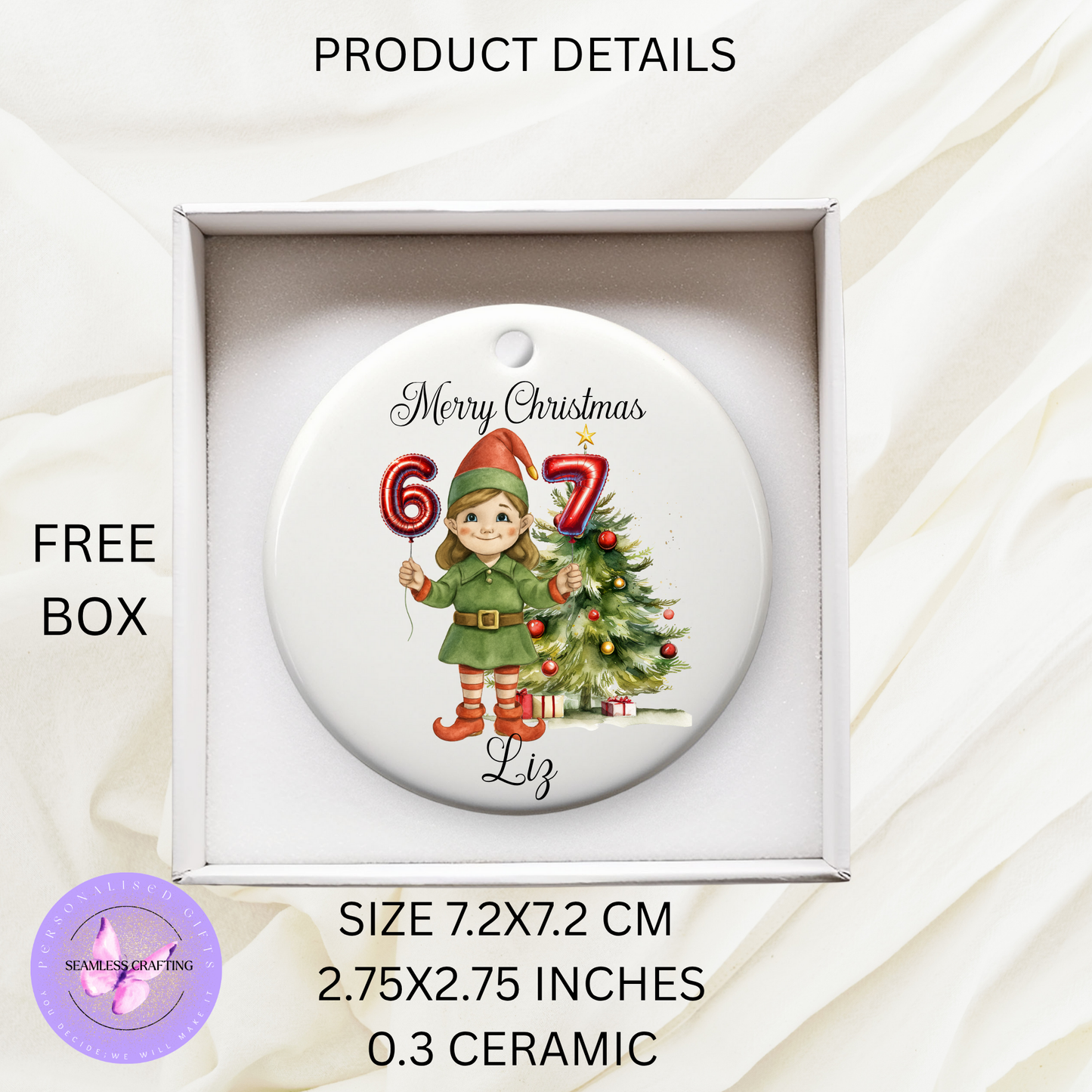 Personalised 6/7 Christmas Elf Gift – Custom Ceramic Ornament or Mug | Trending Kids Christmas Gift | Elf Girl or Boy | Add Name
