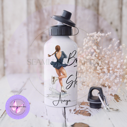 Personalised Ice Skater Water Bottle with Name – Custom Girls Sports Bottle, Figure Skating Gift, Kids School Drink Bottle