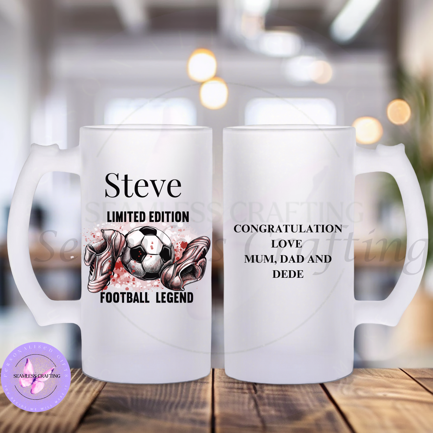 Personalised Football Legend Frosted Glass Tankard – Custom Name & Message 16oz Beer Mug Gift