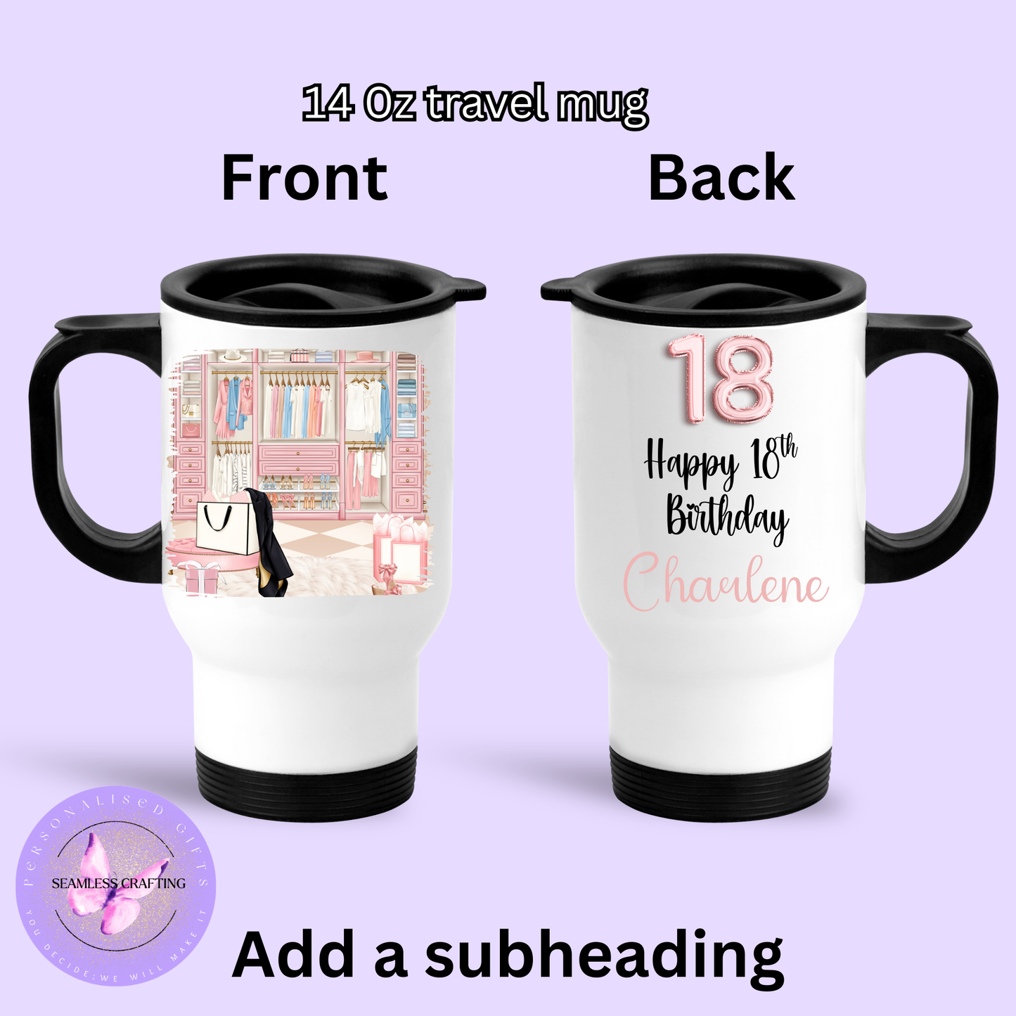 Personalised 18th,16th, 20th Birthday Mug or Travel Tumbler – Fashion Wardrobe Design | Custom Name Gift