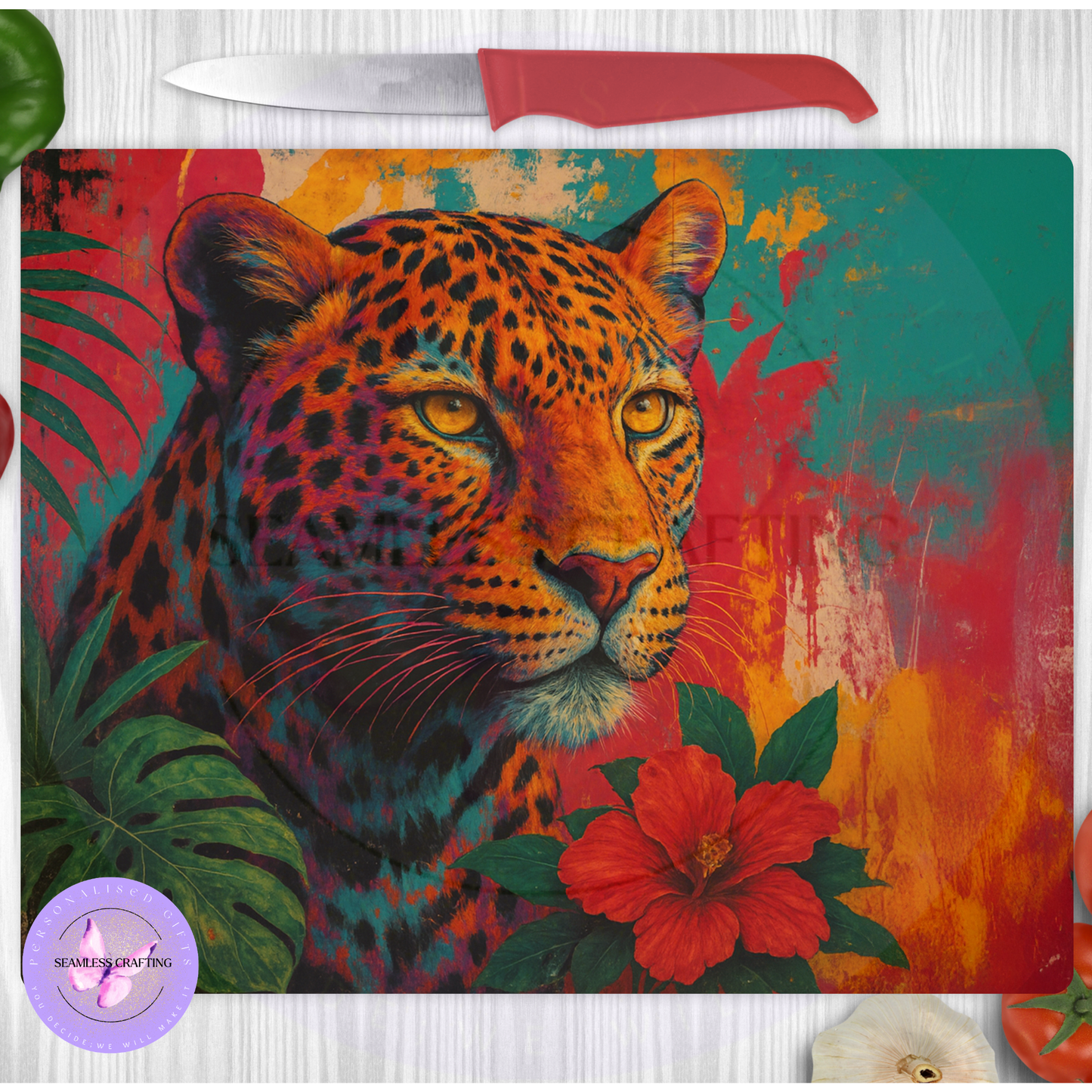 animal print glass chopping board colourful leopard kitchen decor