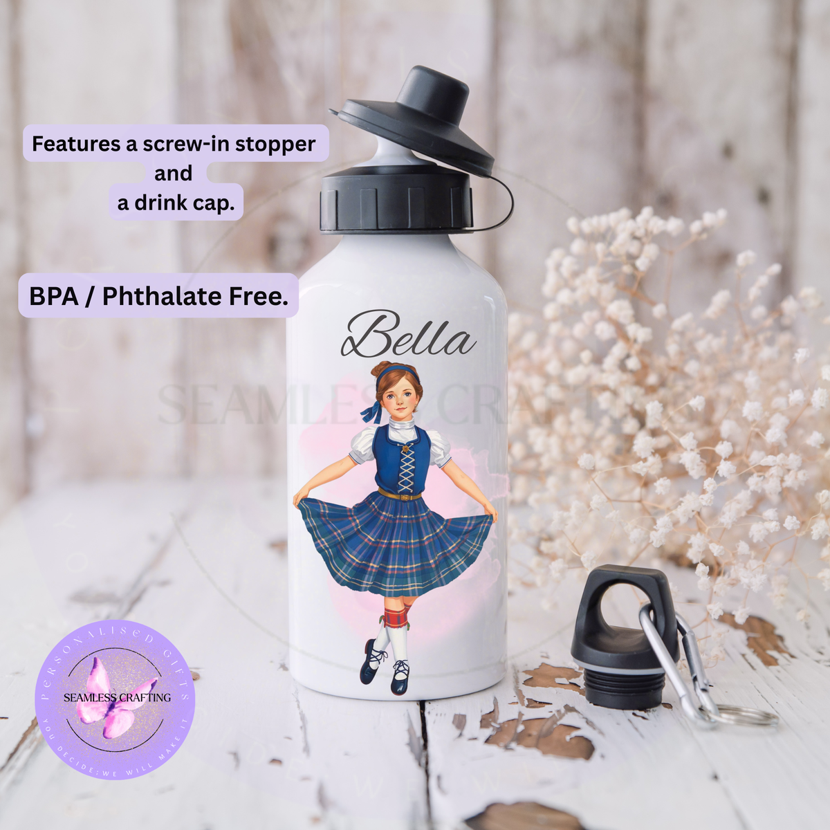 Personalised Highland Dance Water Bottle for Girls – 600ml