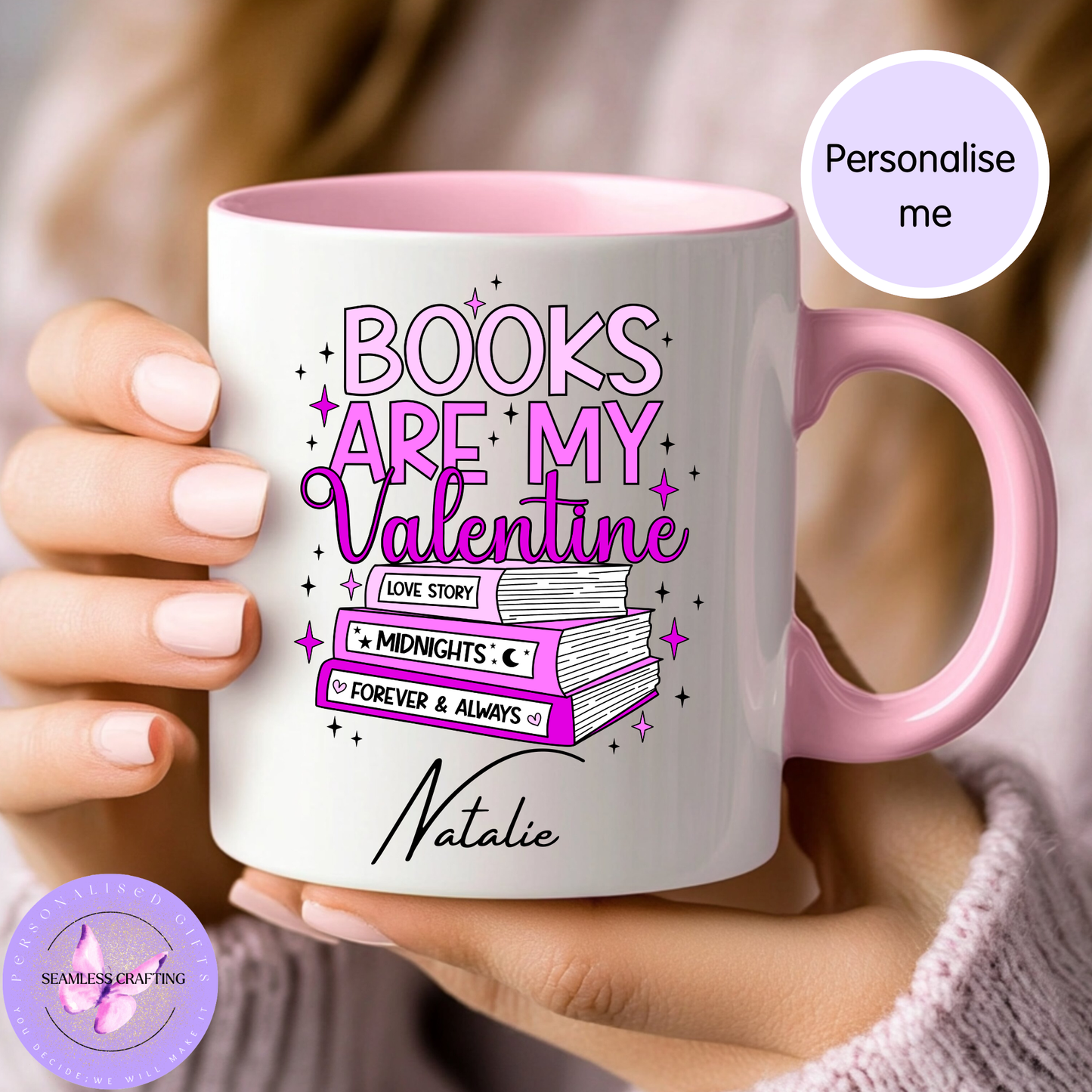 Personalised “Books Are My Valentine” Mug – Custom Name Book Lover Gift