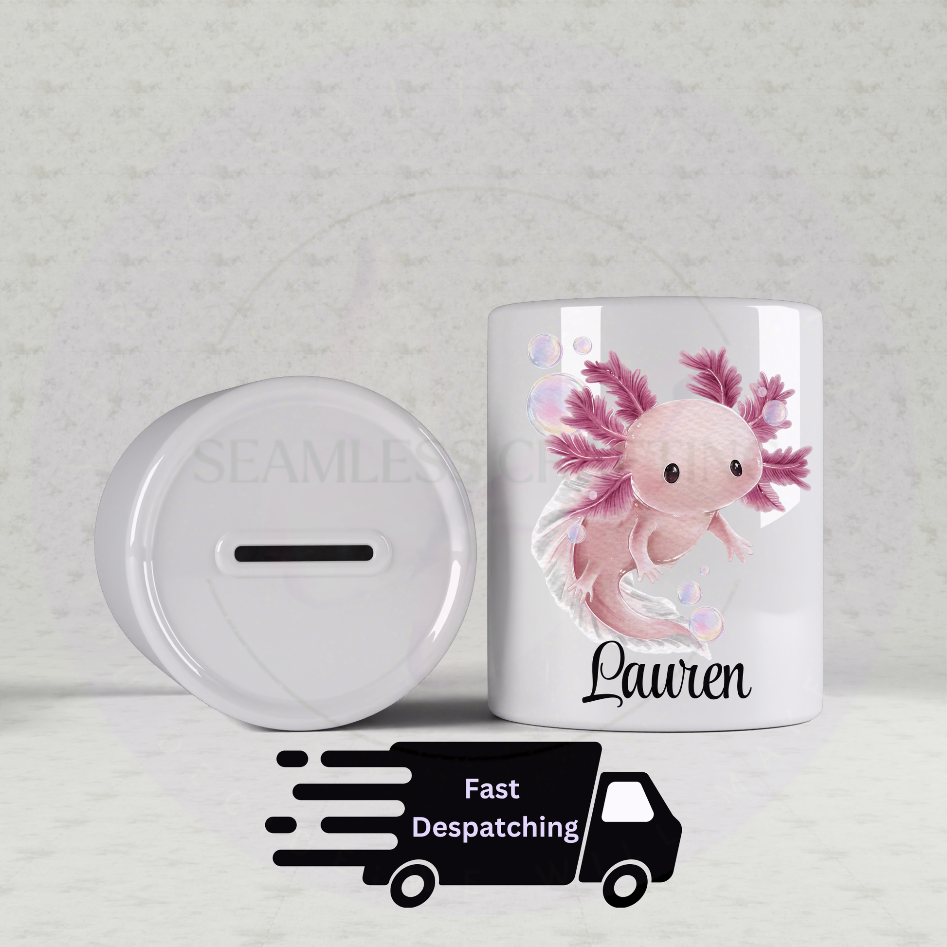 Custom axolotl money box for kids in ceramic