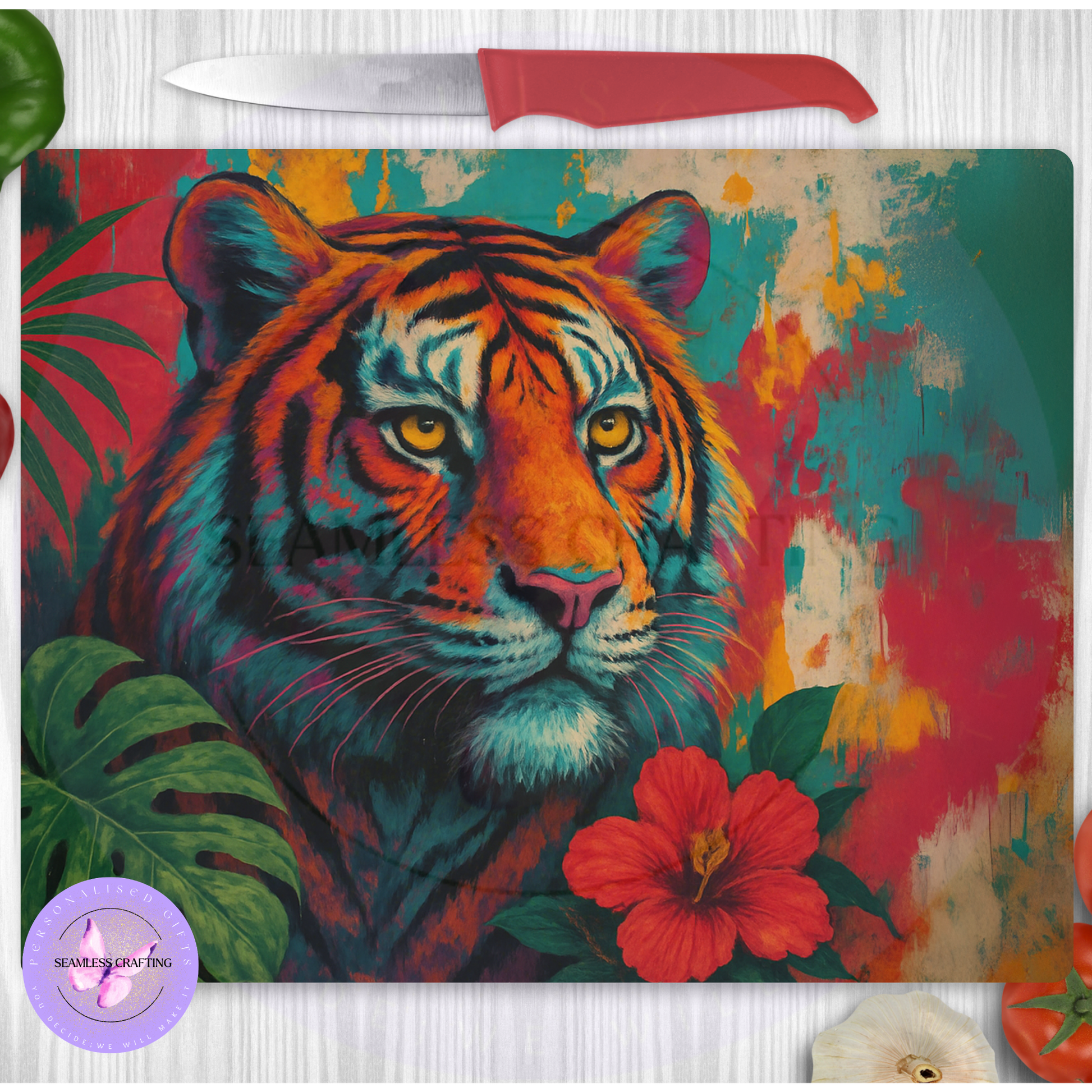 custom tiger chopping board personalised glass kitchen board gift UK